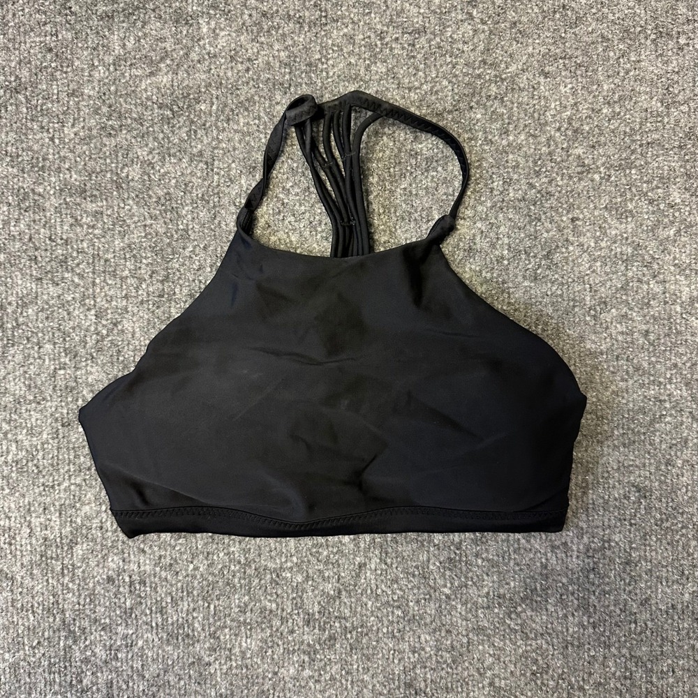 Lululemon Bikini Top Womens Size 4 Black High Neck Strappy Caged Back Swim Sport